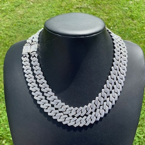 14 mm 14k białe złoto platerowane zębami kubańskie ogniwa łańcuszka 18” 20” 22” Iced out Premium Choker naszyjnik zapięcie pudełkowe