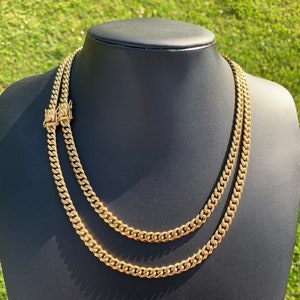 18k Gold Plated Miami Cuban Link Chain Necklace 6mm 20” 22” 24”  Men’s Women’s Box Clasp Stainless Steel