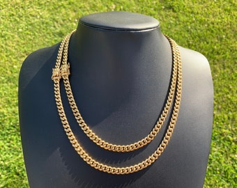 18k Gold Plated Miami Cuban Link Chain Necklace 6mm 20” 22” 24”  Men’s Women’s Box Clasp Stainless Steel