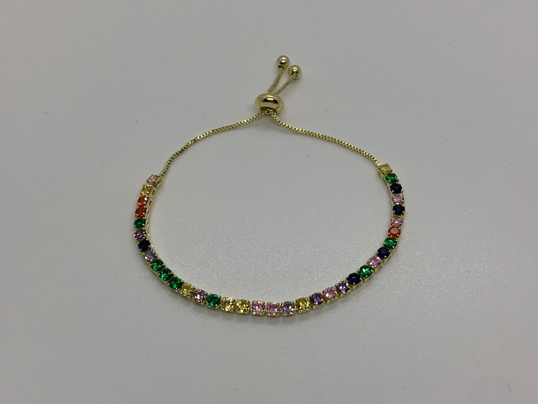 Bracciale Tennis Unisex Regolabile, Placcato Oro 14K E Zirconi Cubici Bianchi, 26,5 Cm, Gioiello Delicato