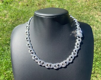14k White Gold Plated 13mm Cuban Infinity Link Chain 18” 20” Iced out Premium Choker Necklace Box Clasp