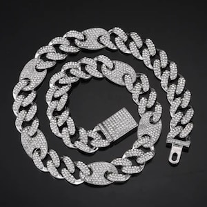 14k Białe złoto platerowane 13 mm CZ Iced Figaro Kubańskie ogniwa łańcuszka 18” 20” Iced out Diamond Premium Choker naszyjnik zapięcie pudełkowe