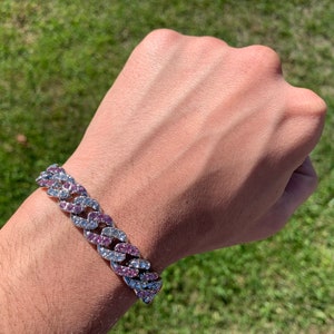 Bransoleta dwukolorowa z ogniwami kubańskimi platerowanymi 14-karatowym złotem Iced Out 11 mm 8” Premium Bracelet Box Clasp