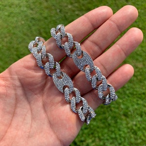 14k White Gold Plated Iced Figaro Bracelet 14mm 8” Premium Diamond Bracelet Box Clasp
