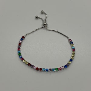 14k White Gold Plated Rainbow Tennis Bracelet 3mm Men’s Women’s Premium