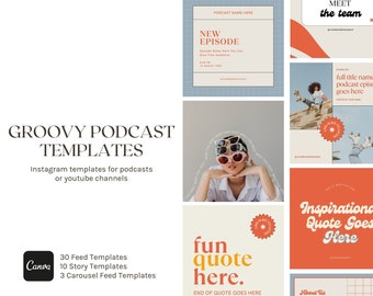 Groovy Podcast Instagram Templates: Retro Canva Design (Digital Download)