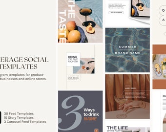 Minimalist Beverage Instagram Templates: Canva Social Media Kit (Digital Download)