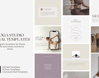 Fitness Instagram Templates: Yoga Studio Social Media Kit (Canva)