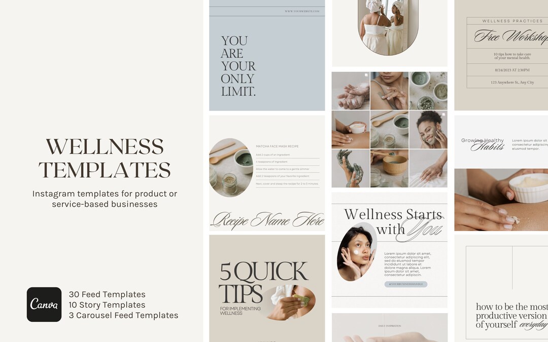 Neutral Wellness Instagram Templates: Minimalist Canva Kit (digital ...
