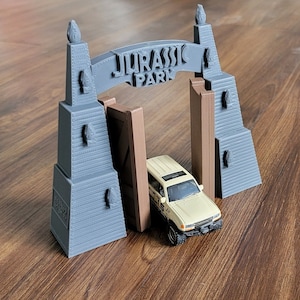 Jurassic Park Entrance Gate with opening doors For Hot wheels Matchbox Diorama Decoration Display