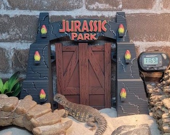 Jurassic Park Dinosaur Gate Terrarium Decor | Reptile Tank Diorama Accessory | 3D Printed Lizard Decor