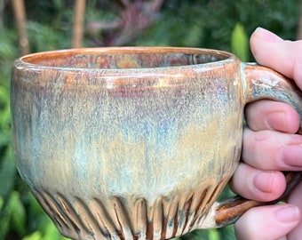 Carved mug -melty glaze