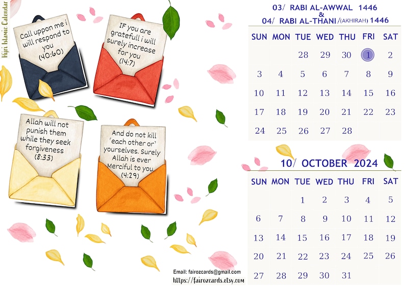 2024 Islamic Hijri Wall Calendar 1446 With Important Dates, Events