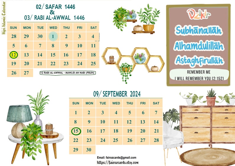 2024 Islamic Hijri Wall Calendar 1446 With Important Dates, Events