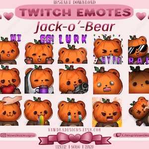 Jack-O’-Bear Emote | Pumpkin Emote | Bear Emote | Twitch, Discord, YouTube | Streamer Emote | Cute Emote | Funny Emote