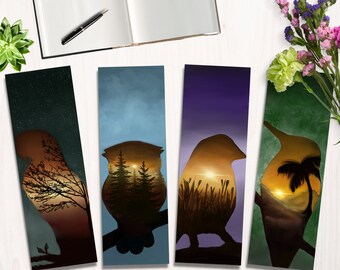 Bird Silhouette Sunset Bookmarks – Printable Landscape Set (PDF)