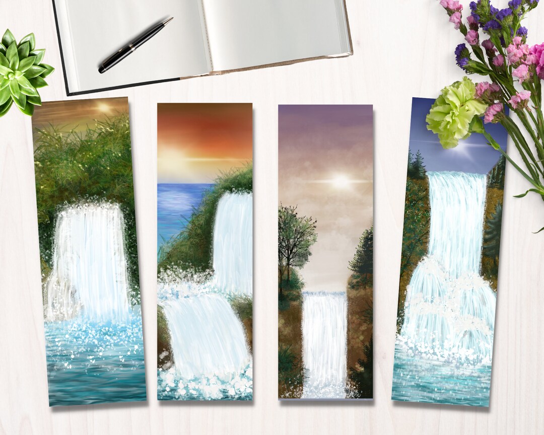 Waterfall Sunset Bookmarks | Scenic Printable Set (digital Download) - Etsy