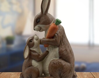 Mother and Baby Bunny Statue with Carrot- Perfect for Nursery, Indoor Decor and Garden, Great for Bunny Lovers and any Holidays Gifts