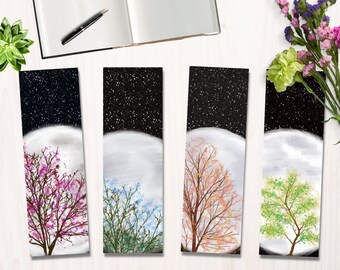 Moonlight Bookmarks Set | Floral Tree Page Markers (Digital Download)