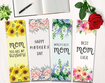 Conjunto de Marcadores de Páginas Florais para o Dia das Mães, Design em Aquarela (Download Digital PNG)