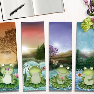 Segnalibri stampabili Cute Frog Art - Download immediato - Set di 4 - Idea regalo per amanti e lettori di rane e animali