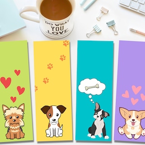 Cute Dog Printable Bookmarks For Kids | Bookmark Set | Digital Bookmarks | Printable Bookmarks | Instant Download | Set of 4