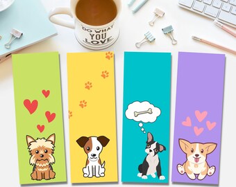Cute Dog Printable Bookmarks For Kids | Bookmark Set | Digital Bookmarks | Printable Bookmarks | Instant Download | Set of 4