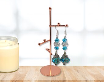 Lampwork Bead Earrings with Baby Blue Rhinestone Crystals