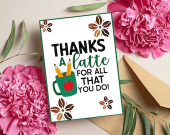 Printable Teacher Appreciation Card, Thank You Gift (5x7, PDF)