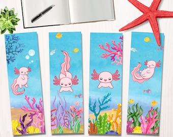 Kawaii Japanese Chibi Axolotl Printable Bookmarks