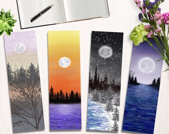 Moonrise Landscape Bookmarks | Set of 4 (Digital Download)