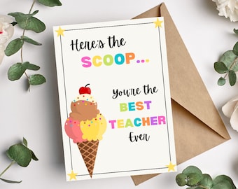 Funny Teacher Thank You Card, Ice Cream Scoop Design (PDF)