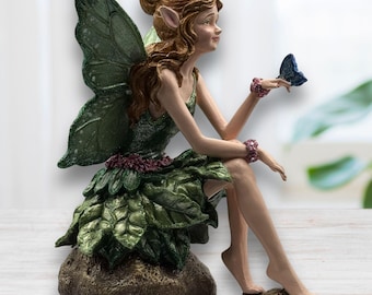 Sparkly Fairy Statue holding a Butterfly- Perfect for Indoor Home Decor and Outdoor Displays, Wonderful Gift for Fairy Lovers and Collectors