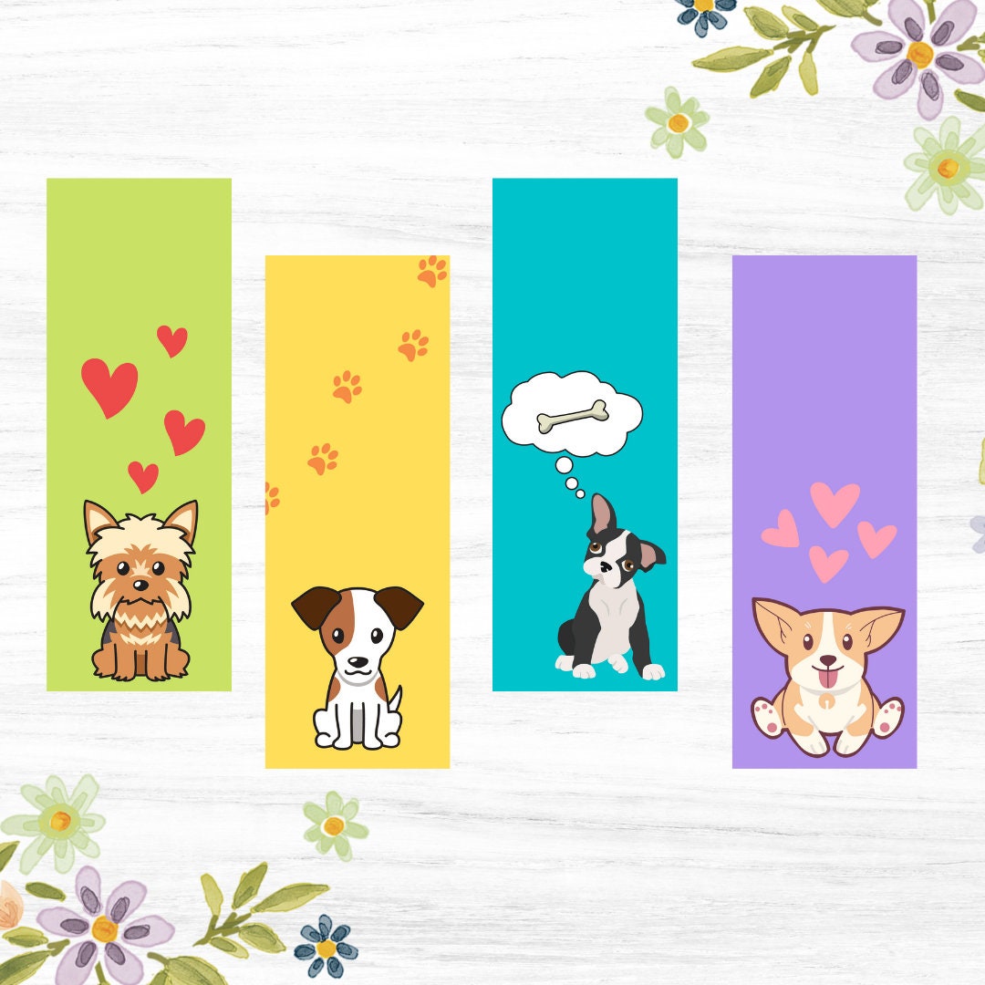 Cute Dog Printable Bookmarks for Kids Bookmark Set Digital Bookmarks