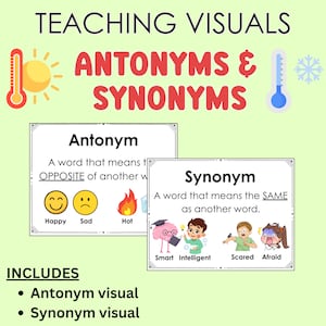 Antonyms and Synonyms, Teaching Visuals, Opposites, Same, Similar, Vocabulary Words, Speech Therapy Visual, Classroom Visual, Special Ed