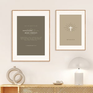 Set van 2 | 2 Korintiërs 12:9 | Bijbel Wall Art Print | Afdrukbare digitale download | Christelijke kunst aan de muur | Thuis Afdrukbaar | Schrift vers