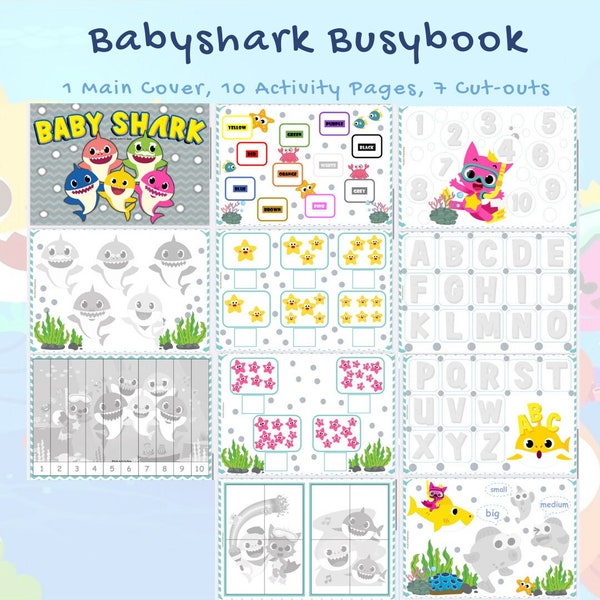 Baby Shark Busy/Quiet Book Printable Preschool Activity Montessori Toddler Learning