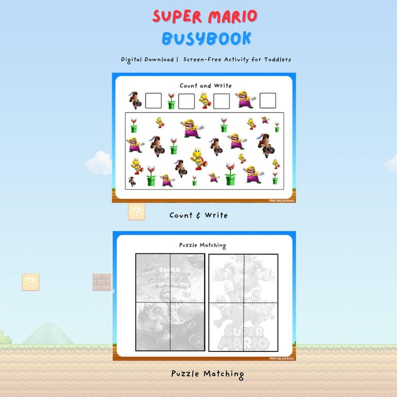 Mario Tracking Book Printable Super Mario Busy Book Printable Montessori Toddler Activity ...
