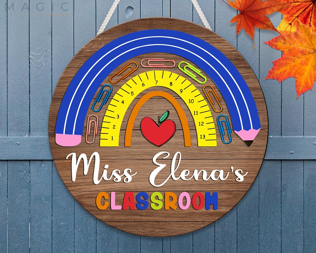 Teacher Door Sign Rainbow Classroom Decor Teacher Name Sign - Etsy