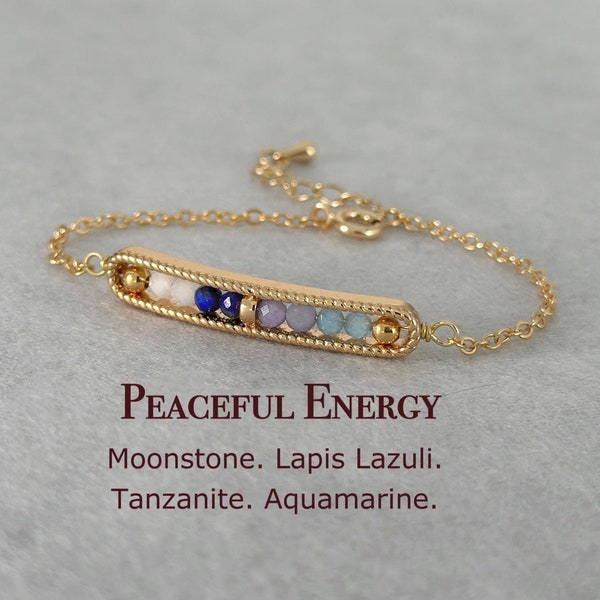 Dainty Harmony Bracelet, Genuine 3mm Crystal, Moonstone, Lapis Lazuli, Tanzanite, Aquamarine, Gift For Daughter, Mum, Bestie, Christmas Gift