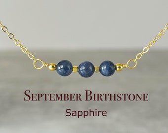 September Birthstone Necklace, Dainty Sapphire Necklace, Natural 6mm Tiny Beads, Crystal Jewelry Gift For Her,  Birthstone Choker #SEP01