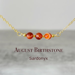 Dainty Sardonyx Necklace, August Birthstone, Simple Tiny 6mm Banded Sardonyx Beads, Crystal Jewelry Gift For Wife,  Birthstone Choker #Aug01