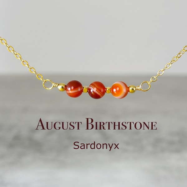 Dainty Sardonyx Necklace, August Birthstone, Simple Tiny 6mm Banded Sardonyx Beads, Crystal Jewelry Gift For Wife,  Birthstone Choker #Aug01