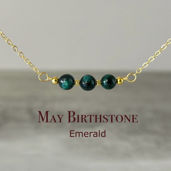 Petit collier d'émeraudes, pierre de naissance de mai, petites perles d'émeraude naturelles simples de 6 mm, cadeau bijoux en cristal, cadeau ras de cou avec pierre de naissance pour elle #MAY01