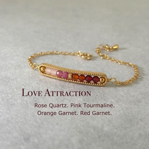 Dainty Love Attraction Themed Bracelet, 3mm Crystal, Rose Quartz, Pink Tourmaline, Orange Garnet, Red Garnet, Personal Growth and Positive