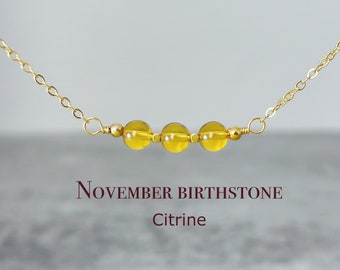 Dainty Citrine Necklace, November Birthstone, Simple Tiny 6mm Citrine Beads, Crystal Jewelry Gift For Mom,  Birthstone Choker #Nov01