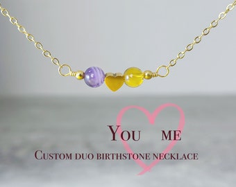 Personalized Couple Birthstone Necklace, Best Friend Gift, Valentine Gift for Her, Custom Family Birthstone Crystal Gift for Wife#BS01