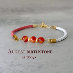 Sardonyx Bracelet, August Birthstone, Braided Leather Cord, Natural Sardonyx Crystal Beads, Birthday Gifts For Women, Delicate Jewelry#Aug02