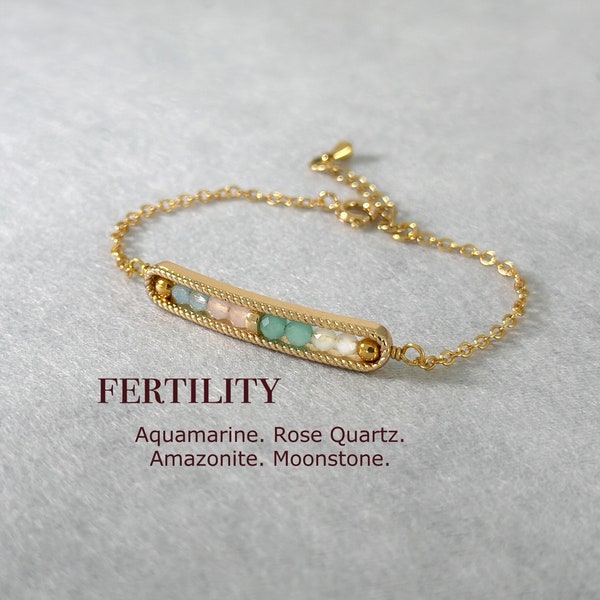 Dainty Fertility Bracelet, 3mm Crystal, Moonstone, Rose Quartz, Amazonite, Aquamarine, Handmade Mom To Be Gift, Pregnancy Support, New Wife