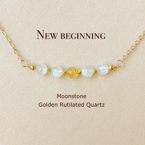 New Beginnings, Handmade Moonstone Citrine Beaded Necklace, Simple Birthstone Layering Chain Gift, 18K Gold Filled, June Birthstone, Divorce